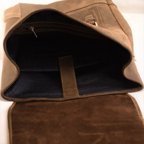 Brown leather backpack made from natural calfskin