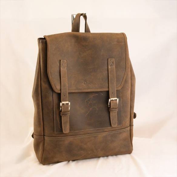 Brown leather backpack made from natural calfskin
