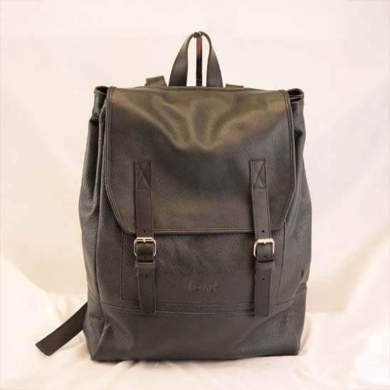 Black leather backpack made from natural calfskin